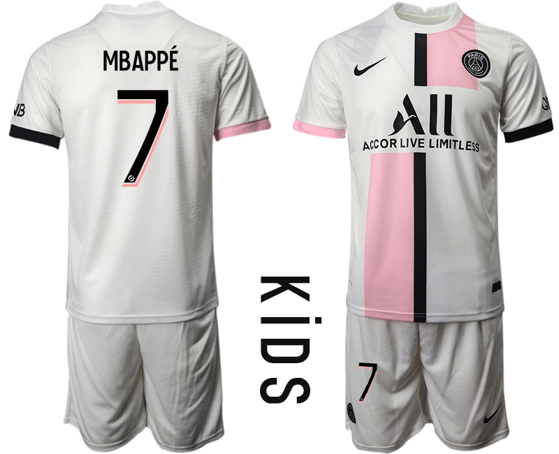 Youth 2021-2022 Club Paris St German away white #7 Soccer Jersey->youth soccer jersey->Youth Jersey